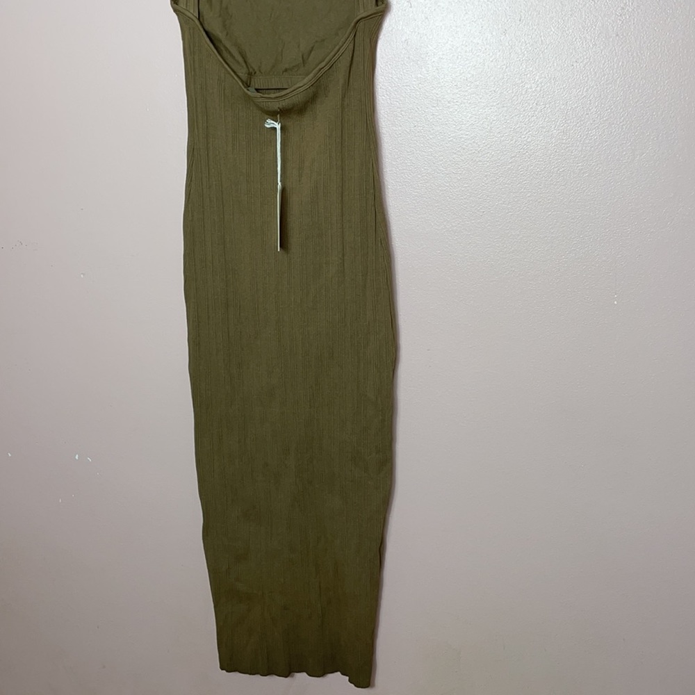 Enza Costa Compact Cotton Rib Scoop Back Midi Dress in Fatigue - Picture 5 of 7